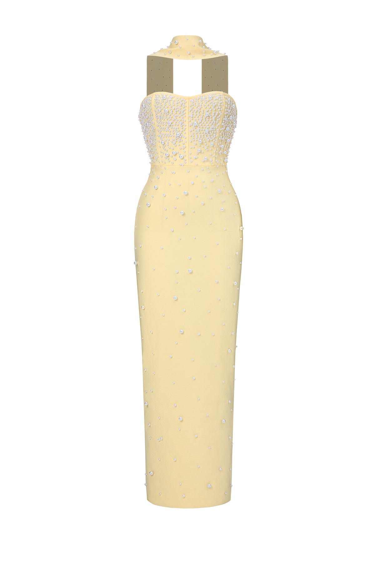 Dierea Glamorous Contour Strapless Pearl Bandage Yellow Maxi Dress