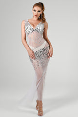 Ditaya Mesh Diamonate Maxi Dress