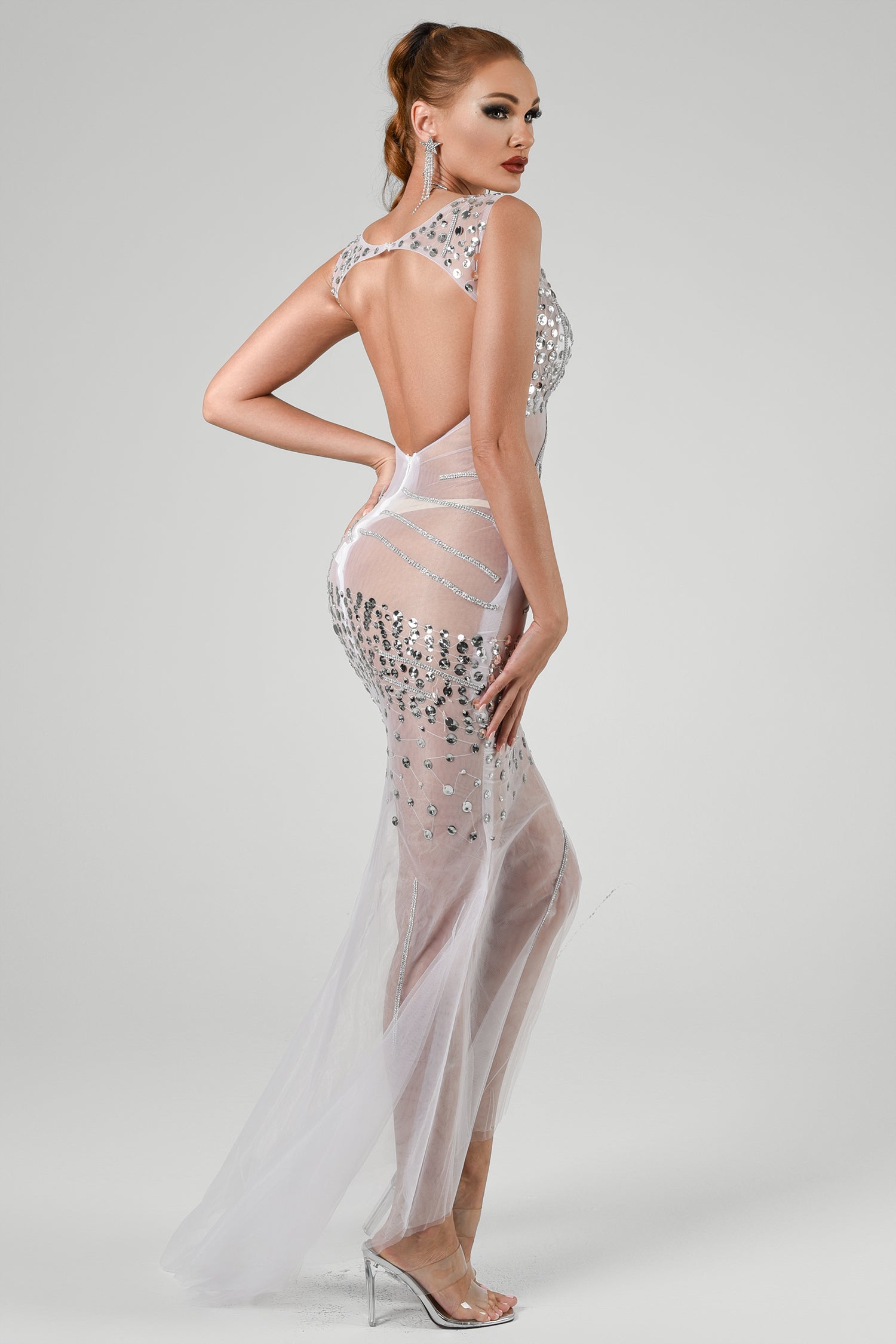 Ditaya Mesh Diamonate Maxi Dress