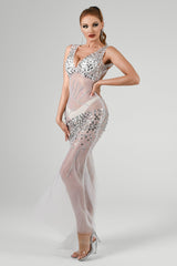 Ditaya Mesh Diamonate Maxi Dress