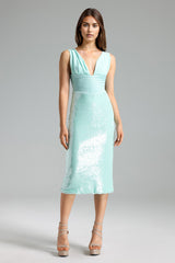 Oly Deep V Sequins Midi Dress