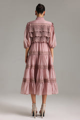 Verza Puff Sleeves Lace Midi Dress