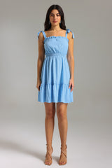 Vinly Halter Ruffle Mini Dress - Blue