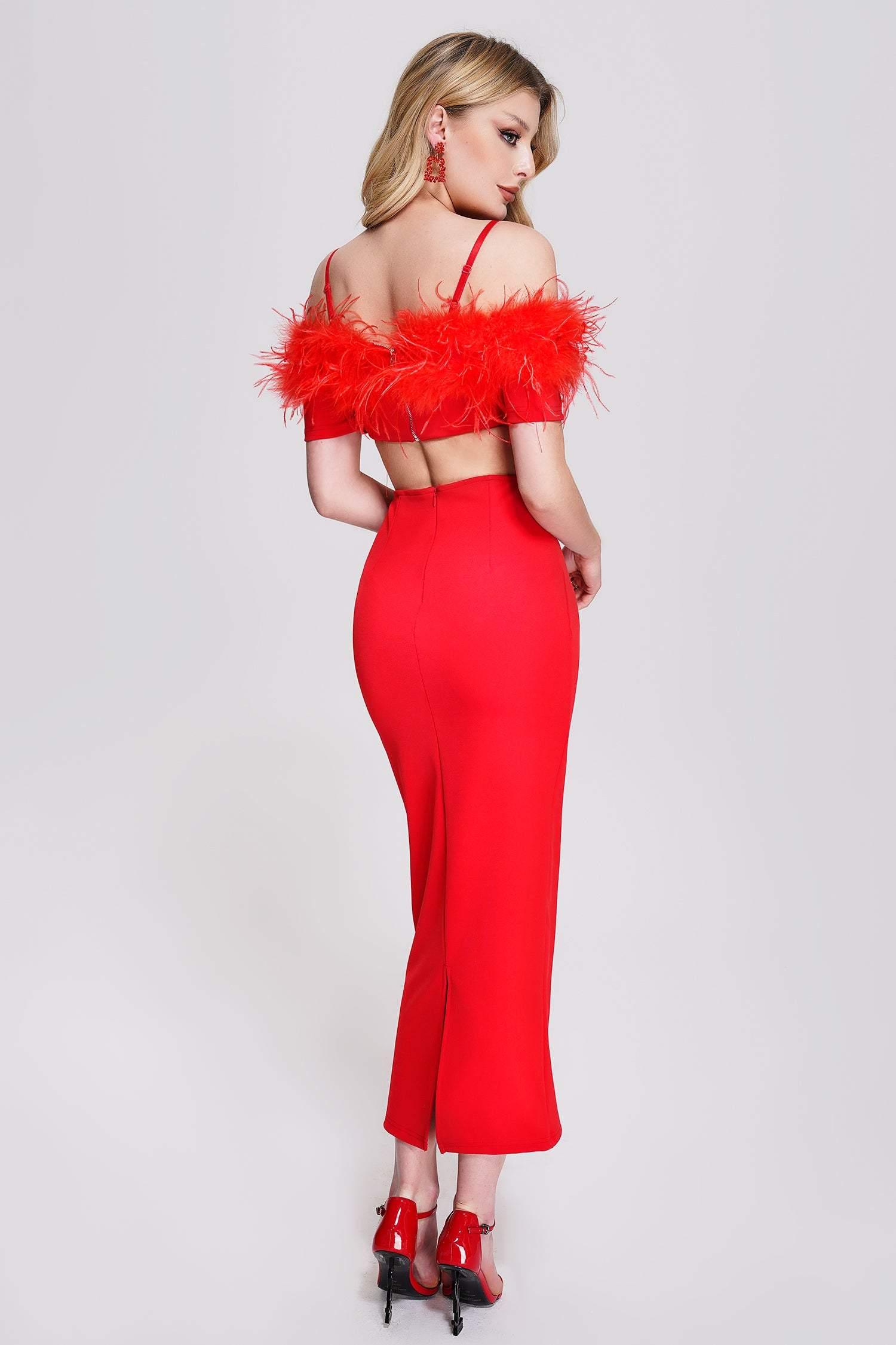 Nivia Feather Midi Bandage Dress