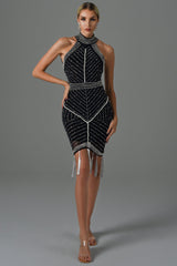 Thaliy Pearl Fringed Midi Dress - Black