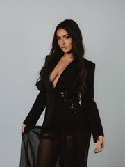 Demri Long Sleeves V-Neck Hollow Out Sequins Maxi Two Piece Set
